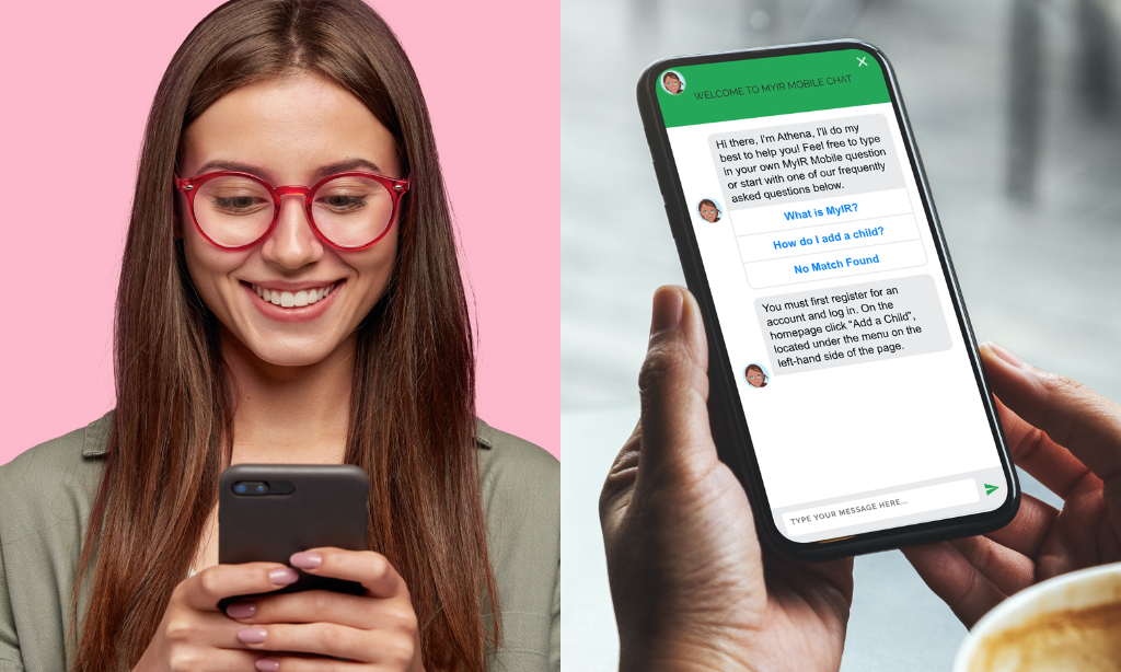 woman and mobile chatbot